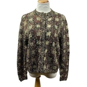 South Cotton Hand Knit Textured‎ Plaid Button Up Cardigan Women's Size L
